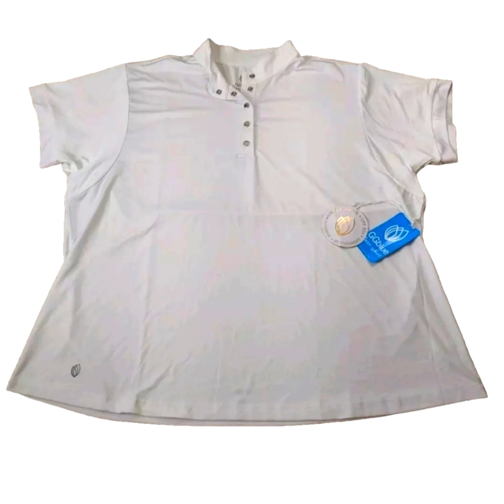 GG Blue Luxe Sport Jolene Golf Top 3X Cooling Quick Dry Qtr Zip White Nwt Flawed